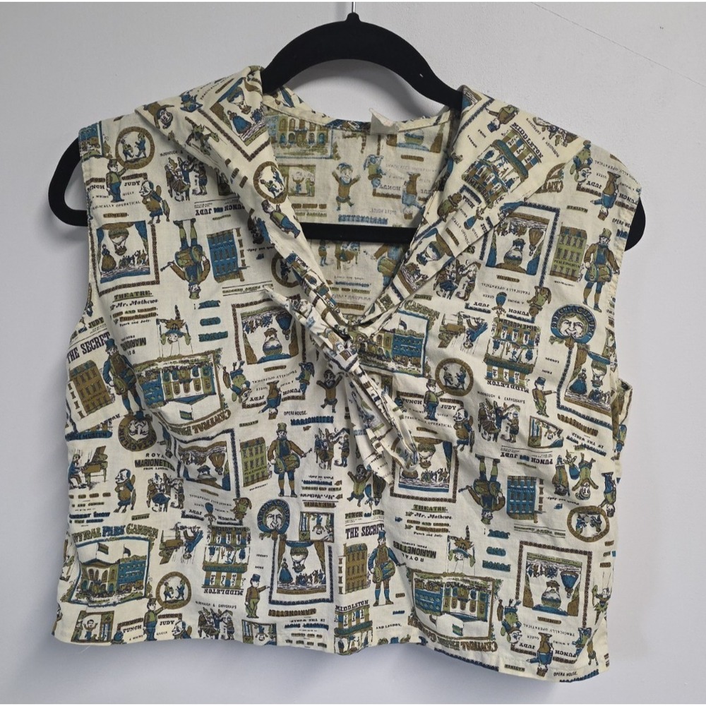 Punch and Judy ILGWU Vintage 18 Sailor Collar Dime Museum Novelty Print Blouse